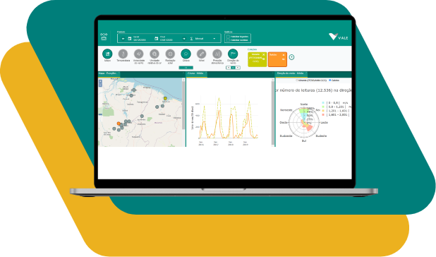 Notebook prateado aberto com um dashboard cheio de gráficos na tela.