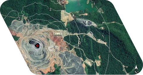 Imagem digital que mostra ondas de vibração e ruído em um ambiente de mina.